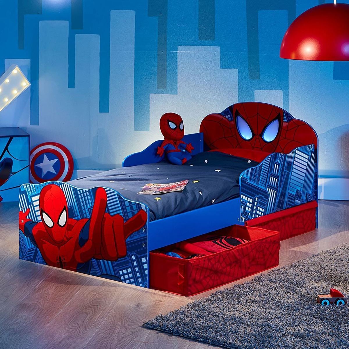 Kinderbett Spiderman mit Licht und Stauraum banaby.at