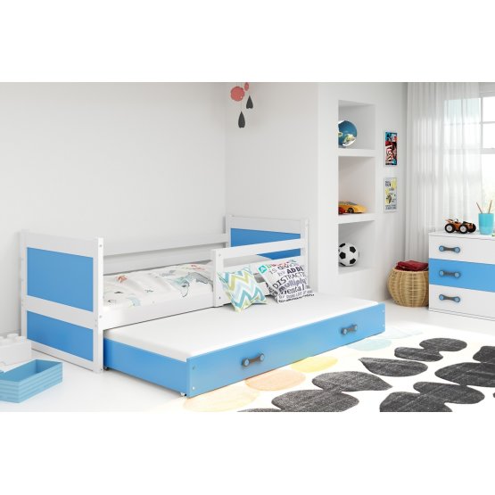 Kinderbett mit Zusatzbett ROCKY - weiß/blau