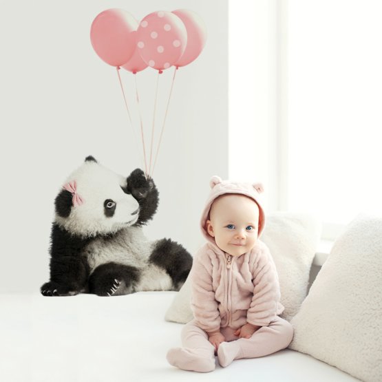 Wandaufkleber DEKORNIK - Panda mit rosa Luftballons