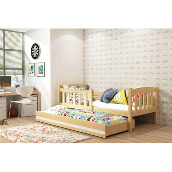 Kinderbett EXCLUSIVE mit Zusatzbett - natur/weißes Detail