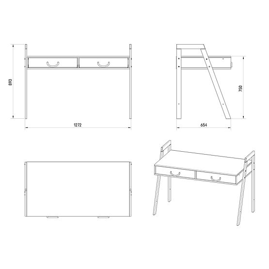 2-in-1 Kinderbett und Schreibtisch CONE 120x60 - SCANDI