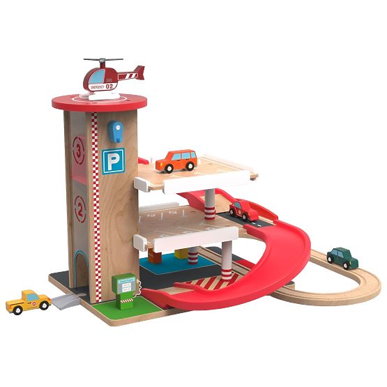 2Kids Toys Holzgarage mit Eisenbahn