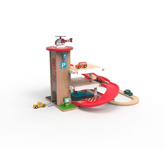 2Kids Toys Holzgarage mit Eisenbahn