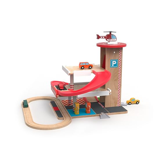 2Kids Toys Holzgarage mit Eisenbahn