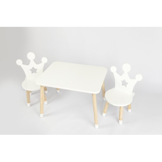 Kindertisch mit Stühlen - Krone - weiß