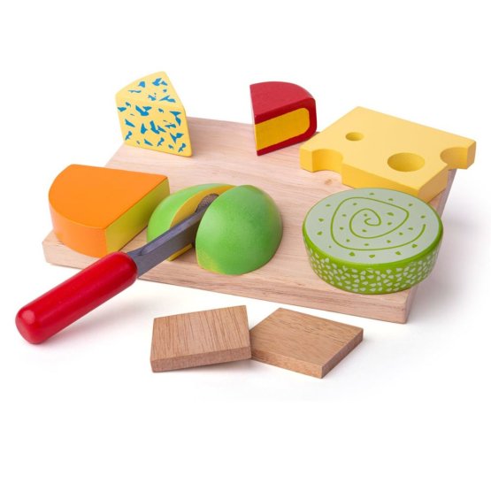 Bigjigs Toys Set aus hölzernen Lebensmittelkäsen auf einem Teller