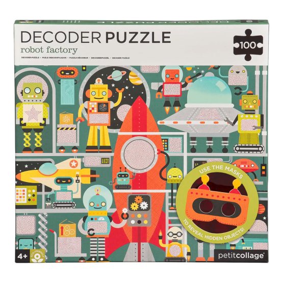 Petit Collage Puzzle Roboter 100 Stück mit 3D-Brille