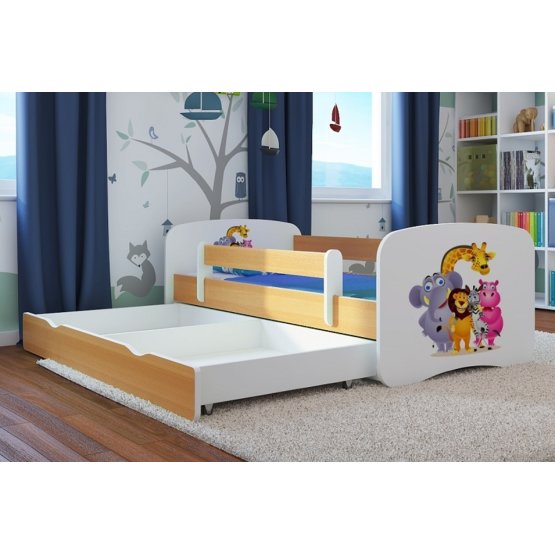 Kinderbett mit Geländer Ourbaby - ZOO III - Buche-Weiß