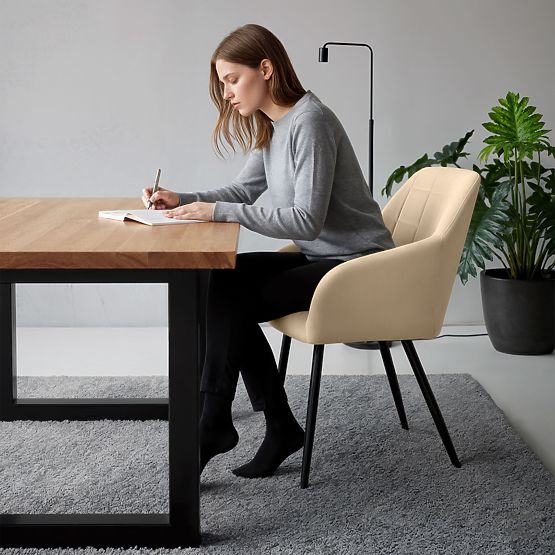 4x Gepolsterter Stuhl mit quadratischer Steppung Beige LUXANO Schwarze Beine