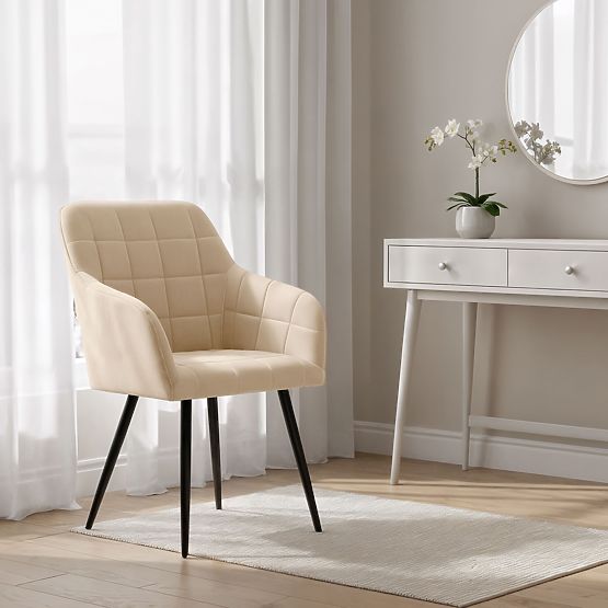 4x Gepolsterter Stuhl mit quadratischer Steppung Beige LUXANO Schwarze Beine