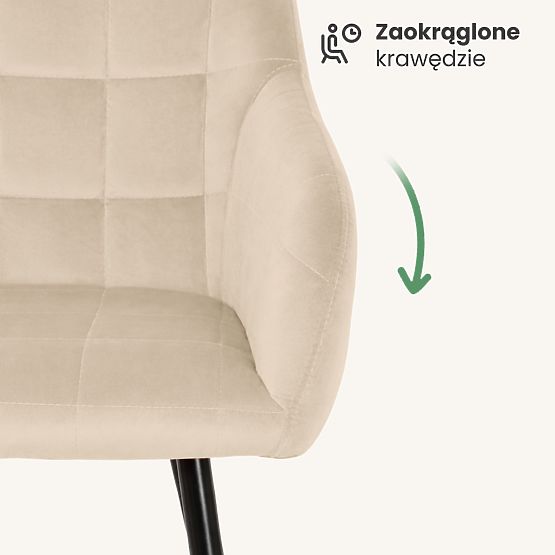 4x Gepolsterter Stuhl mit quadratischer Steppung Beige LUXANO Schwarze Beine