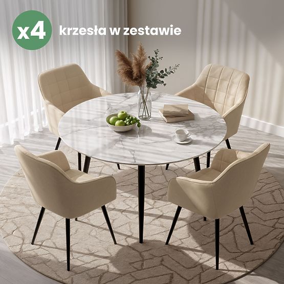 4x Gepolsterter Stuhl mit quadratischer Steppung Beige LUXANO Schwarze Beine