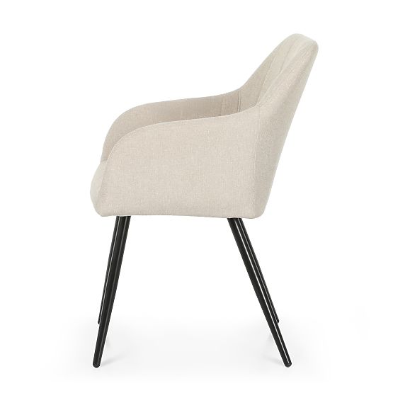 4x Gepolsterter Stuhl mit quadratischer Steppung Beige LUXANO Schwarze Beine Stoff Lumos