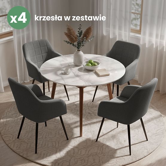 4x Gepolsterter Stuhl mit quadratischer Steppung Dunkelgraphit LUXANO Schwarze Beine Stoff Lumos