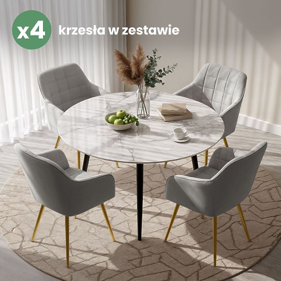 4x Gepolsterter Stuhl mit quadratischer Steppung Grau LUXANO Goldene Beine