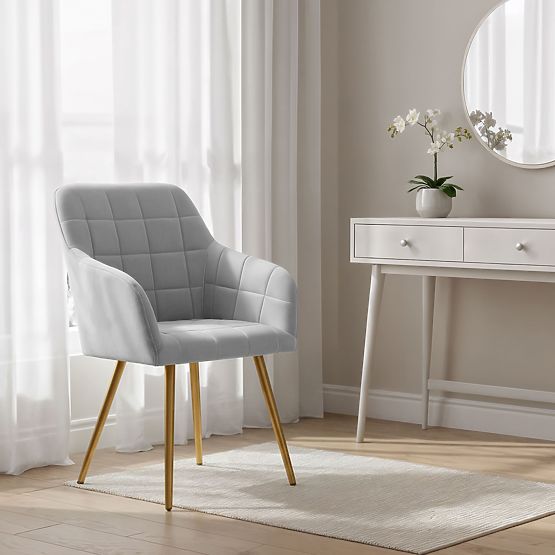 4x Gepolsterter Stuhl mit quadratischer Steppung Grau LUXANO Goldene Beine