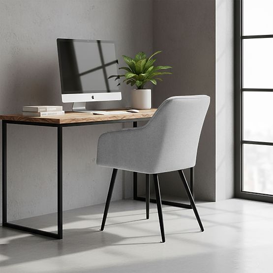 4x Gepolsterter Stuhl mit quadratischer Steppung Hellgrau LUXANO Schwarze Beine Stoff Lumos