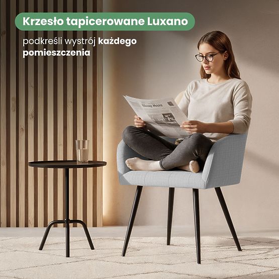 4x Gepolsterter Stuhl mit quadratischer Steppung Hellgrau LUXANO Schwarze Beine Stoff Lumos