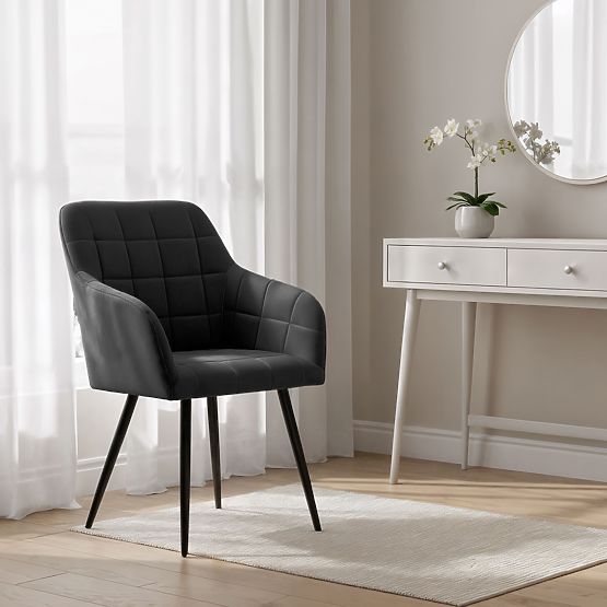 4x Gepolsterter Stuhl mit quadratischer Steppung Schwarz LUXANO Schwarze Beine