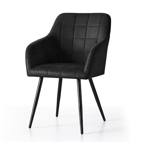 4x Gepolsterter Stuhl mit quadratischer Steppung Schwarz LUXANO Schwarze Beine
