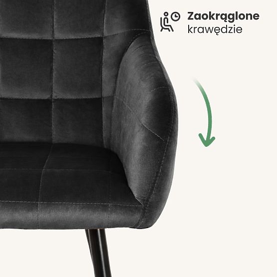 4x Gepolsterter Stuhl mit quadratischer Steppung Schwarz LUXANO Schwarze Beine