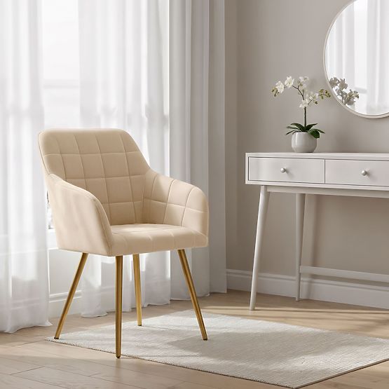 4x Polsterstuhl mit quadratischer Steppung Beige LUXANO Goldene Beine