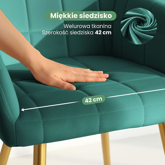 4x Polsterstuhl mit quadratischer Steppung Flaschengrün LUXANO Goldene Beine