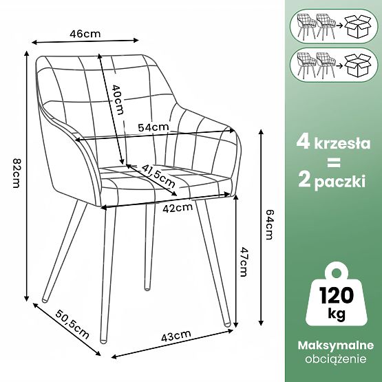4x Polsterstuhl mit quadratischer Steppung Flaschengrün LUXANO Goldene Beine