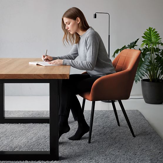 4x Polsterstuhl mit quadratischer Steppung Kupfer LUXANO Schwarze Beine