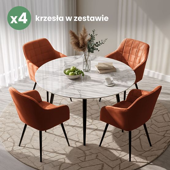 4x Polsterstuhl mit quadratischer Steppung Kupfer LUXANO Schwarze Beine