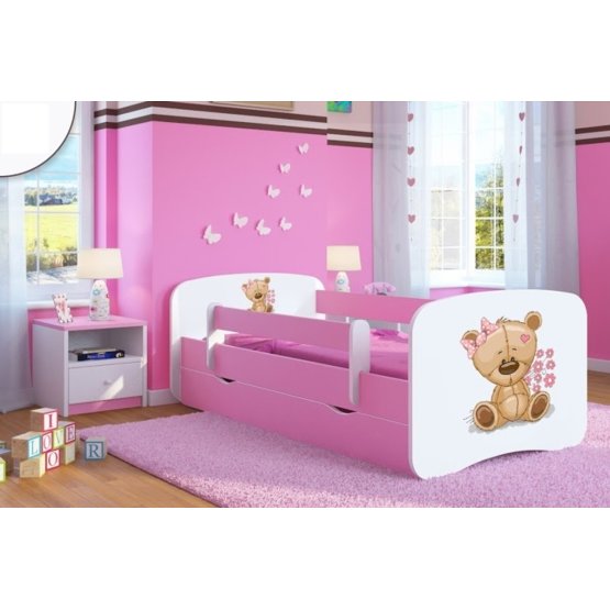 Kinderbett mit Rausfallschutz Ourbaby - BÄRCHEN - pink