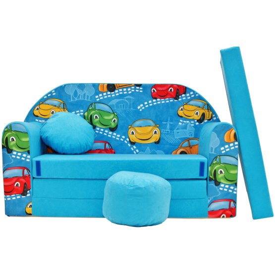 Kindersofa Happy cars - blau