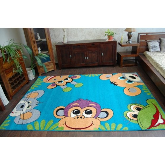Kinder Teppich Monkey - türkis