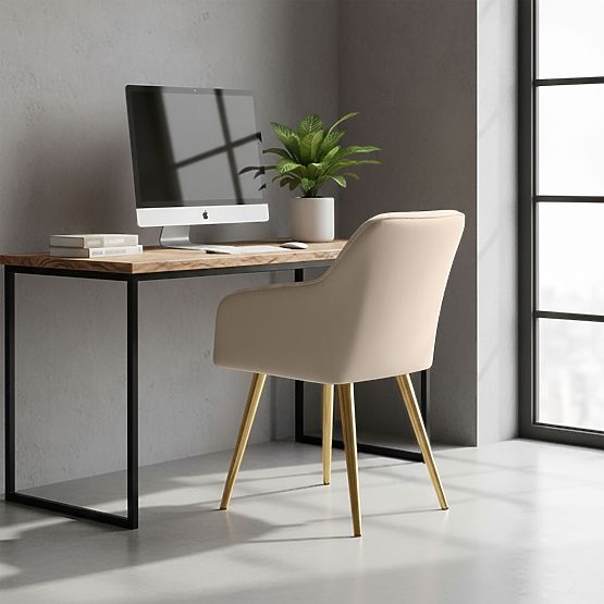 6x Gepolsterter Stuhl mit quadratischer Steppung Beige LUXANO Goldene Beine