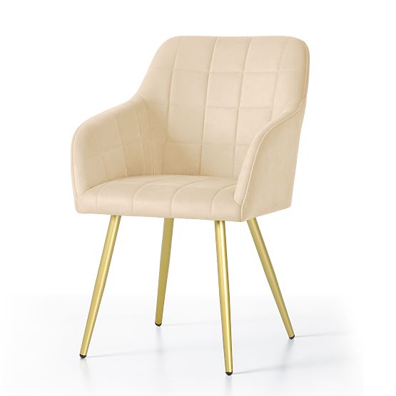 6x Gepolsterter Stuhl mit quadratischer Steppung Beige LUXANO Goldene Beine
