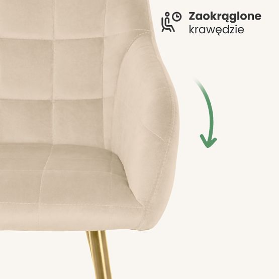 6x Gepolsterter Stuhl mit quadratischer Steppung Beige LUXANO Goldene Beine