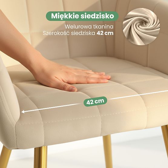 6x Gepolsterter Stuhl mit quadratischer Steppung Beige LUXANO Goldene Beine