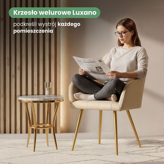 6x Gepolsterter Stuhl mit quadratischer Steppung Beige LUXANO Goldene Beine
