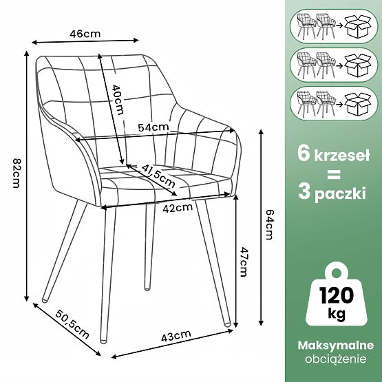 6x Gepolsterter Stuhl mit quadratischer Steppung Beige LUXANO Schwarze Beine