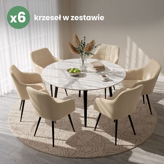 6x Gepolsterter Stuhl mit quadratischer Steppung Beige LUXANO Schwarze Beine