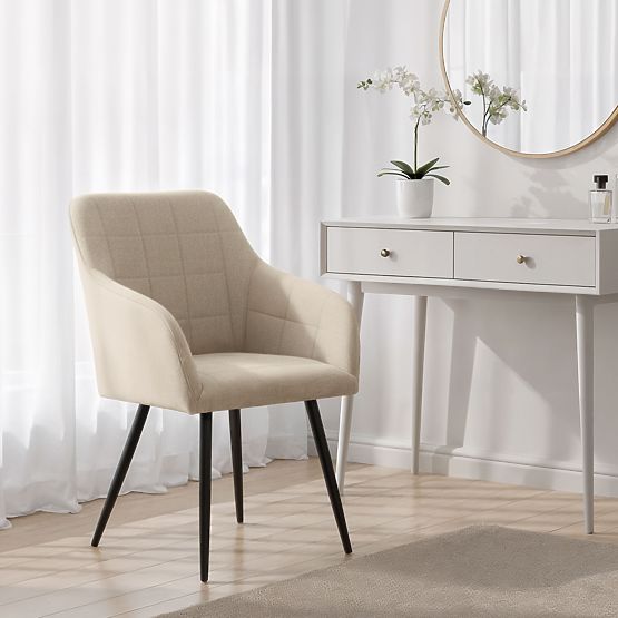 6x Gepolsterter Stuhl mit quadratischer Steppung Beige LUXANO Schwarze Beine Stoff Lumos