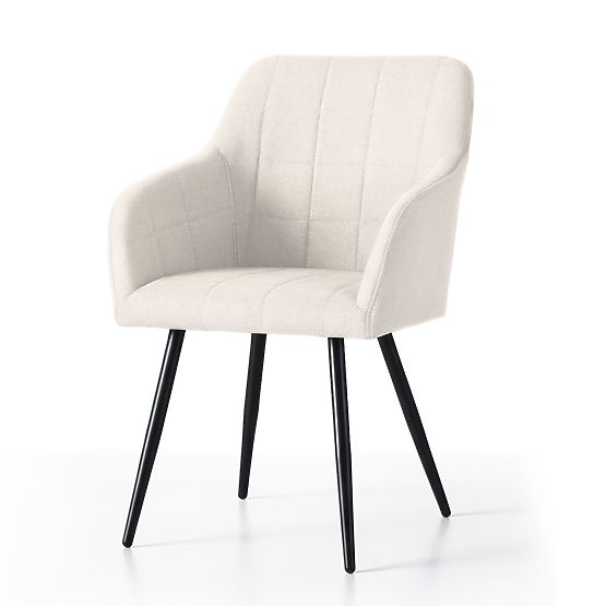 6x Gepolsterter Stuhl mit quadratischer Steppung Creme LUXANO Schwarze Beine Stoff Lumos