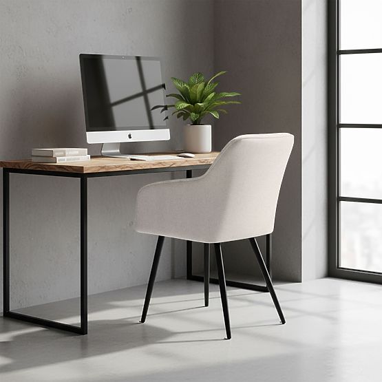 6x Gepolsterter Stuhl mit quadratischer Steppung Creme LUXANO Schwarze Beine Stoff Lumos