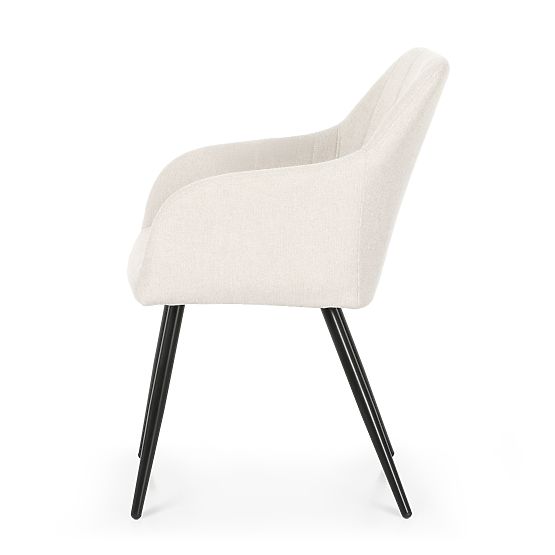 6x Gepolsterter Stuhl mit quadratischer Steppung Creme LUXANO Schwarze Beine Stoff Lumos