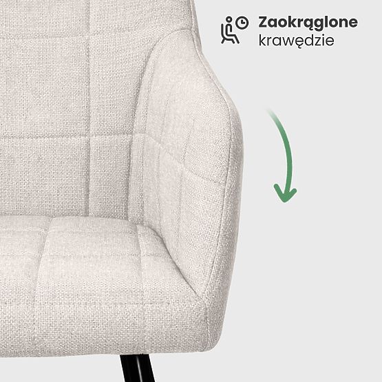 6x Gepolsterter Stuhl mit quadratischer Steppung Creme LUXANO Schwarze Beine Stoff Lumos