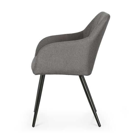 6x Gepolsterter Stuhl mit quadratischer Steppung Dunkelgrau LUXANO Schwarze Beine Stoff Lumos