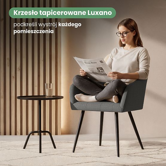 6x Gepolsterter Stuhl mit quadratischer Steppung Dunkelgrau LUXANO Schwarze Beine Stoff Lumos