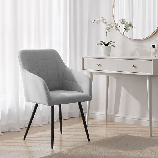 6x Gepolsterter Stuhl mit quadratischer Steppung Hellgrau LUXANO Schwarze Beine Stoff Lumos