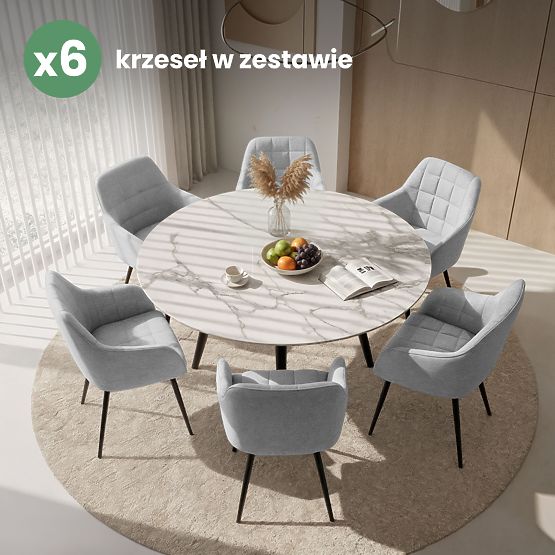 6x Gepolsterter Stuhl mit quadratischer Steppung Hellgrau LUXANO Schwarze Beine Stoff Lumos