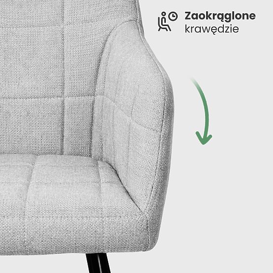 6x Gepolsterter Stuhl mit quadratischer Steppung Hellgrau LUXANO Schwarze Beine Stoff Lumos